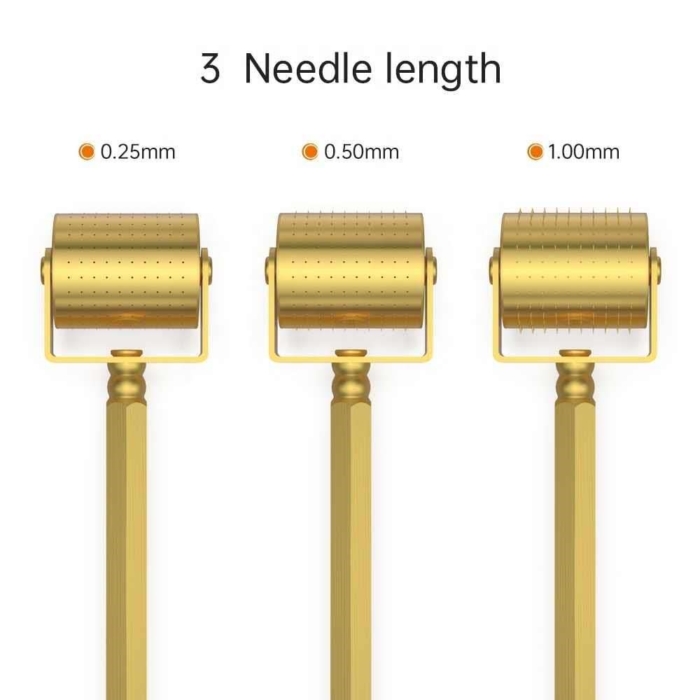 Dermaroller Gold 250-pins voor microneedling 3 varianten met naalddieptes