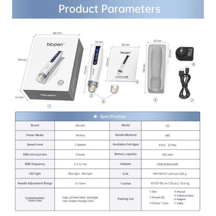 Bio Pen Q2 voor EMS Elektroporatie Microneedling LED Therapie met training - Afbeelding 19