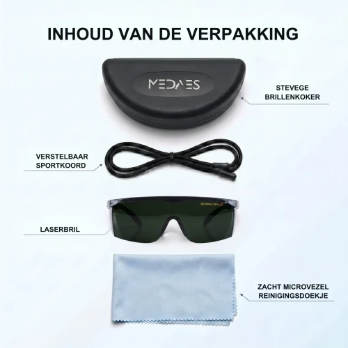 MLB-004 Laserbril voor behandelaar salon of kliniek inhoud van de verpakkieng
