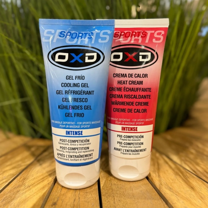 OXD Massagegel Intense Cooling – 200ml voor en OXD Massagecrème Intense heat – 200ml - MedAes Europe