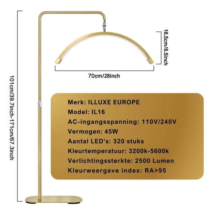 ILLUXE IL16-Half Moon Light - Behandellamp-Goud met glitters technische informatie foto 2