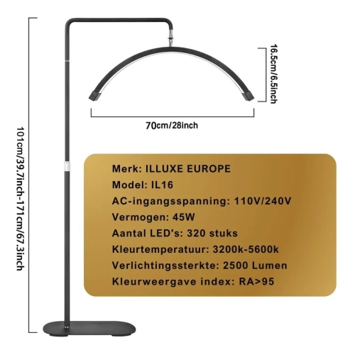 ILLUXE IL16-Half Moon Light -Behandellamp-Zwart met glitters technische informatie foto 5