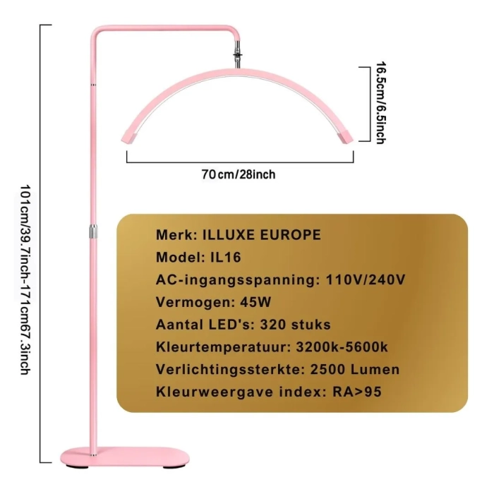 ILLUXE IL16-Half Moon Light -Behandellamp-roze met glitters technische informatie foto 4
