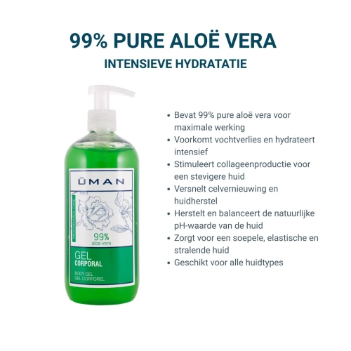 UMAN Aloë Vera Gel – Hydraterende Gel met Panthenol - 500ml , Aloe vera vegan, detail