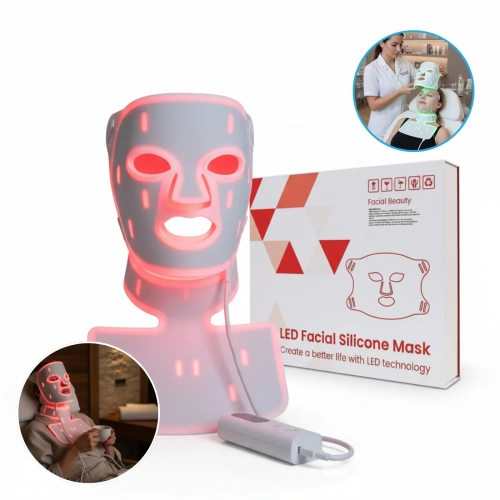 LED lichttherapie gezichtsmasker en halsmasker van medische kwaliteit siliconen met 7 lichtmodi LM01 van MedAes- product foto