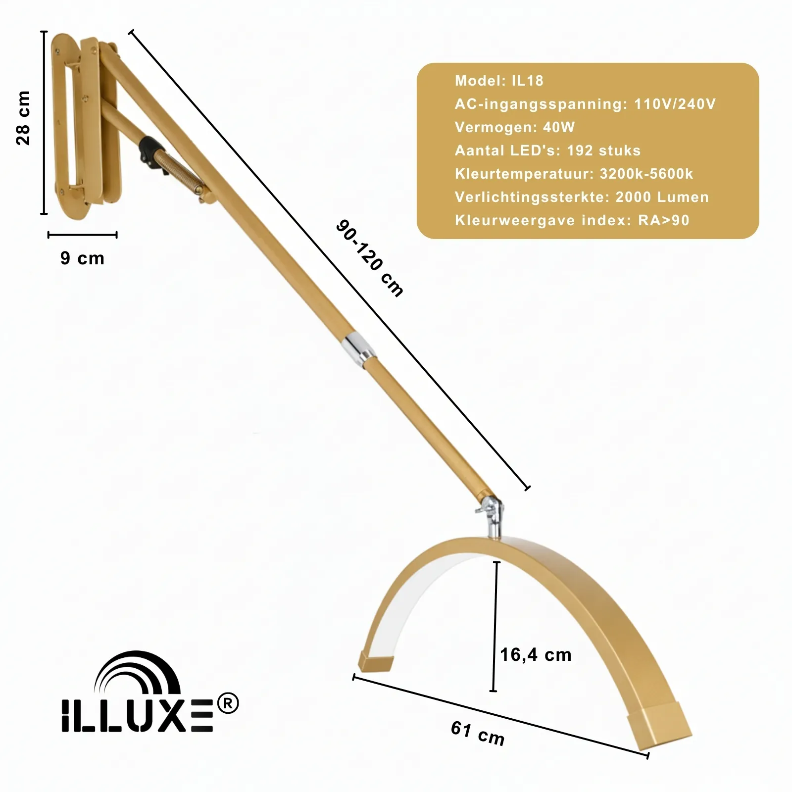 LED Moonlight wandlamp Illuxe IL18G - Goud- koop bij MedAes- afmetingen